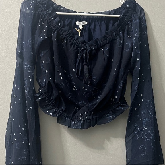 Free The Roses Stars Moon long‎ sleeve crop top blouse NWT Large - Picture 1 of 6